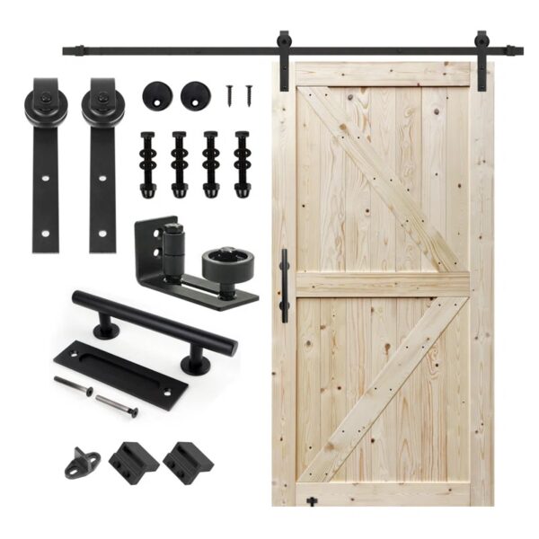 Panelled Wood Unfinished Barn Door with Installation Hardware Kit 36"x80"