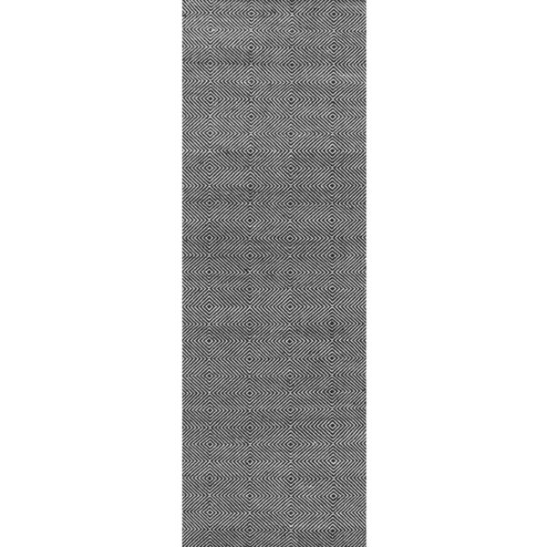 Azarian Geometric Wool Area Rug for Living Room Bedroom Dining Room Kitchen, Black/Ivory 2'6"x8'