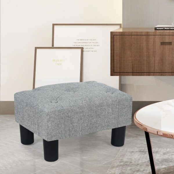 Gray Linen Upholstered Ottoman