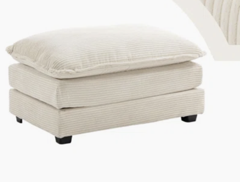 Beige Upholstered Corduroy Ottoman - Large Size