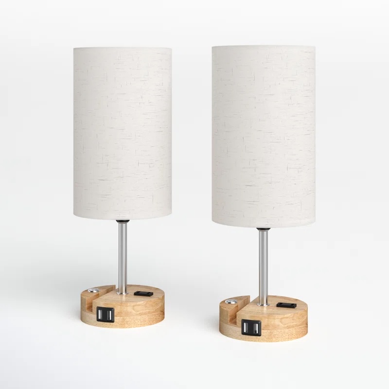 Avala Wood USB Table Lamp (Set of 2)