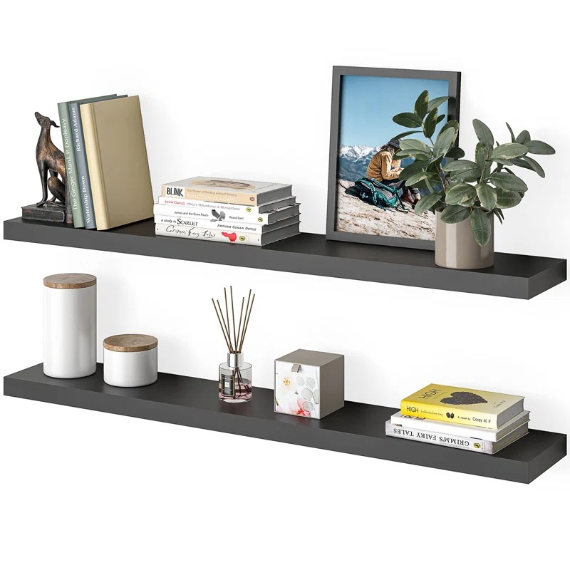 Miami 48" W x 8" D Floating Shelves Set with Invisible Wall Mount Brackets (Set of 2)