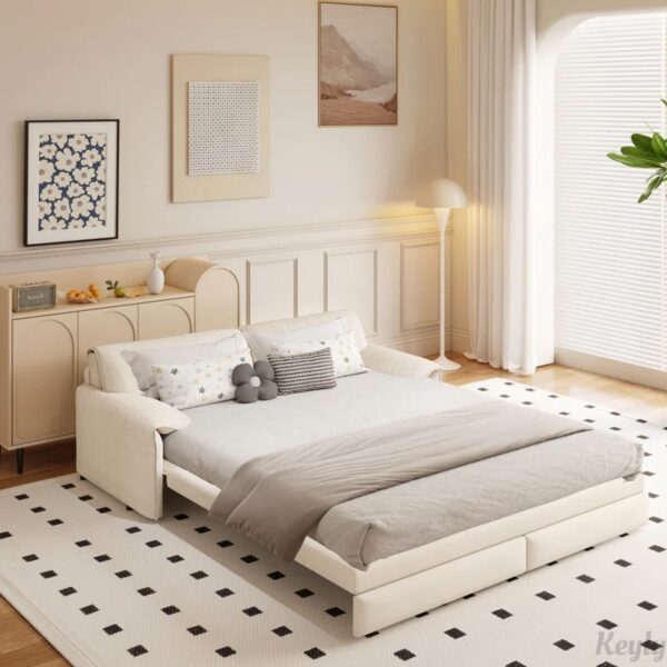63.8" 3-in-1 Convertible Pull Out Sofa Bed with Side Storage Beige - Image 3