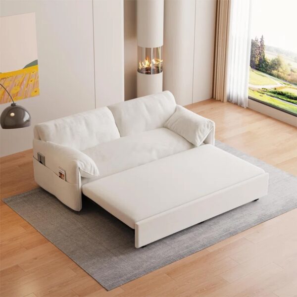 63.8" 3-in-1 Convertible Pull Out Sofa Bed with Side Storage Beige - Image 7