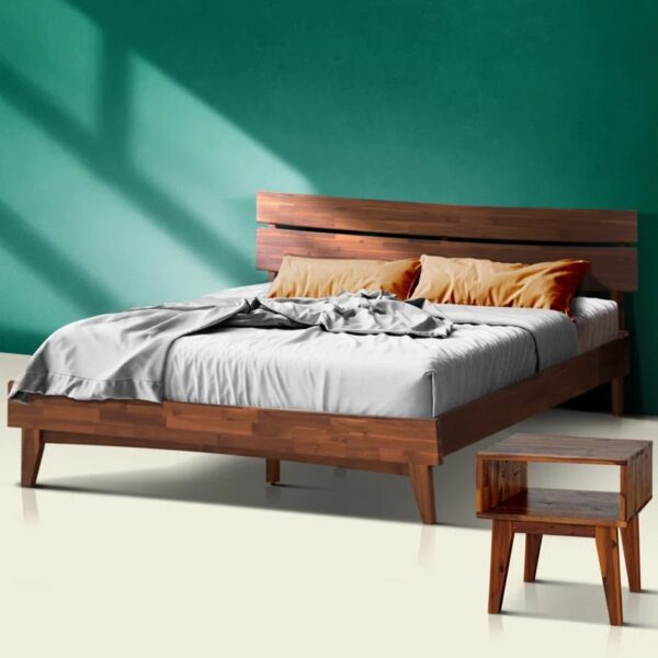 Acacia Aurora 2-Pcs King Bedroom Set – Solid Wood Platform Bed Frame & Matching Nightstand, Mid-Century Modern - Image 5