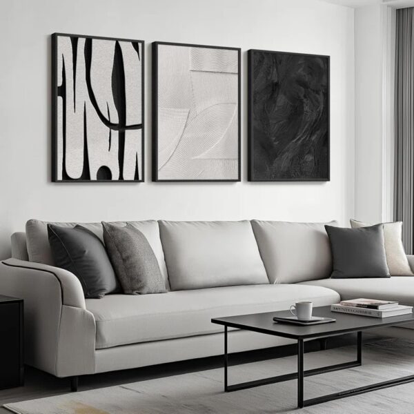 Black And White Abstract Wall Art For Living Room Large Framed Canvas Black Abstract Pictures Wall Decor - Image 4