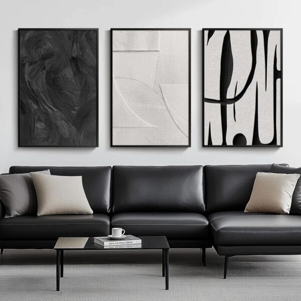 Black And White Abstract Wall Art For Living Room Large Framed Canvas Black Abstract Pictures Wall Decor - Image 5