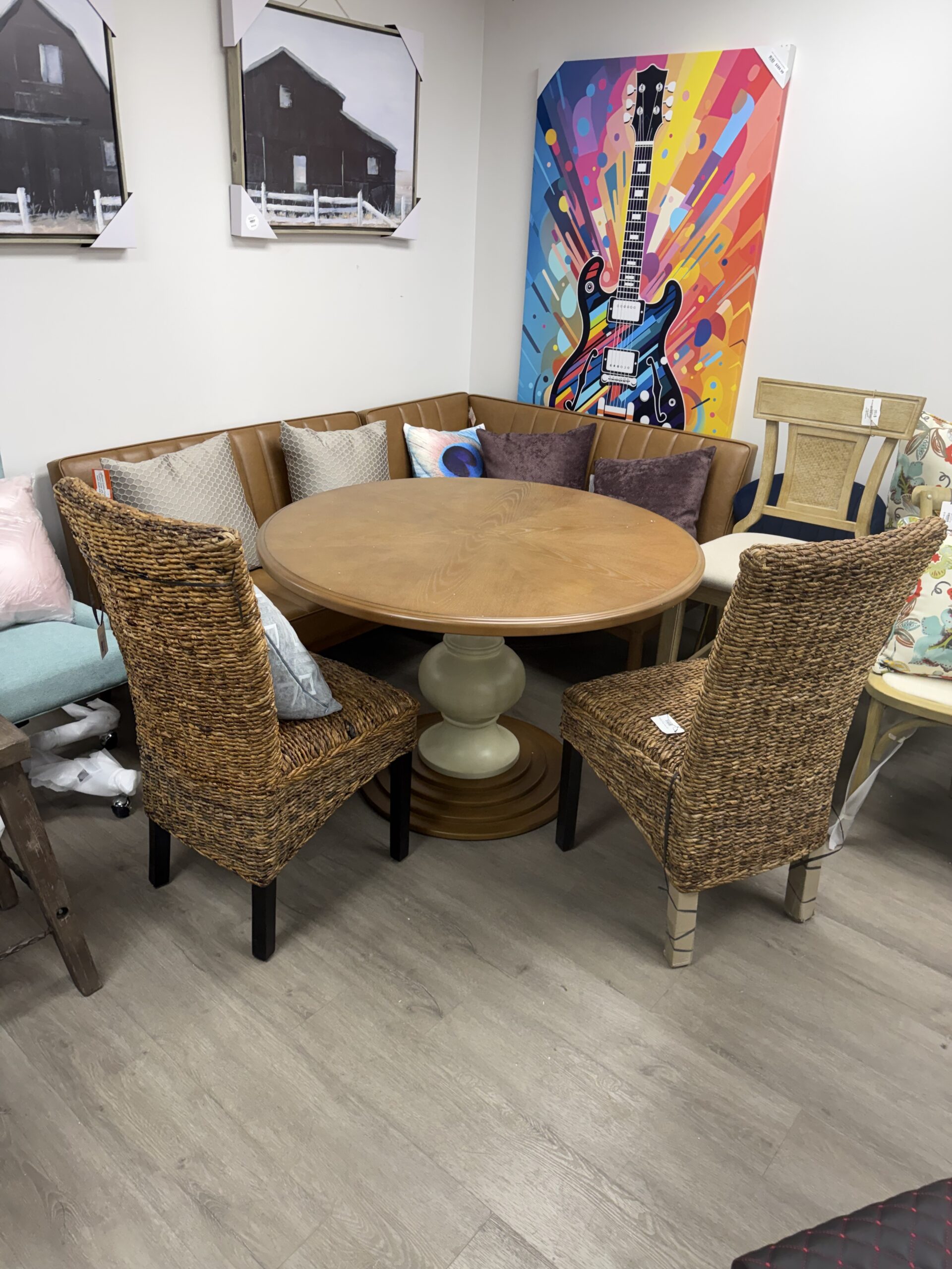 Lexi 46" Farmhouse Round Dining Table with Diamond Veneer Top ONLY - Image 2