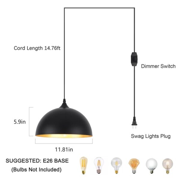 Mehriban 11.8" Wide 1 - Light Plug In Pendant Lights with On/Off Dimmer Switch, Industrial Dining Room Chandelier - Image 3
