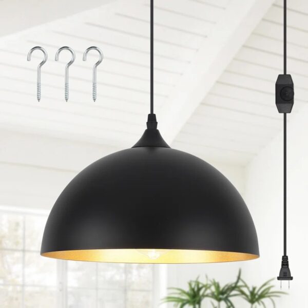 Mehriban 11.8" Wide 1 - Light Plug In Pendant Lights with On/Off Dimmer Switch, Industrial Dining Room Chandelier