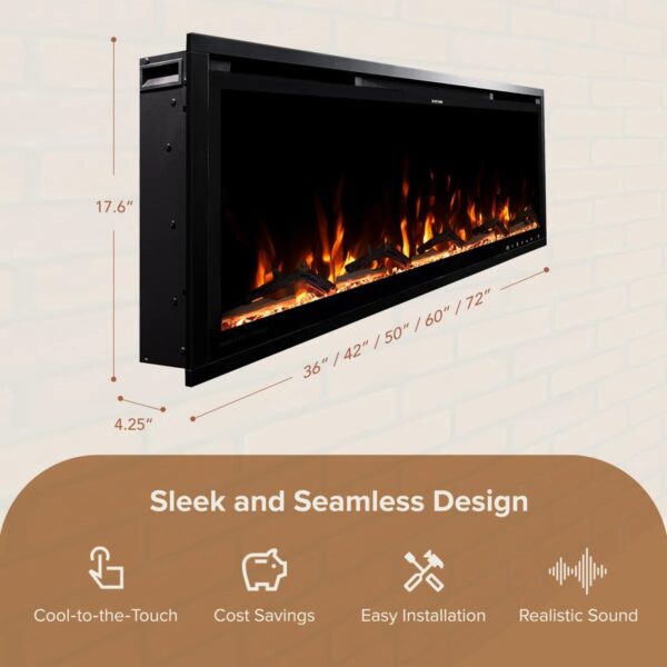 Aerus Recessed or Wall Mounted Electric Fireplace, Voice Assistant Compatible, Logs & Crystals, Remote Control - Image 3