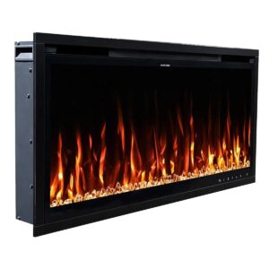 Aerus Recessed or Wall Mounted Electric Fireplace, Voice Assistant Compatible, Logs & Crystals, Remote Control