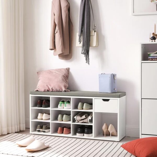 10 Pair Shoe Storage Bench With Drawer White