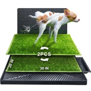 Hompet Dog Litter Box, 2 Pcs Artificial Grass Training Pads With Pee Baffle