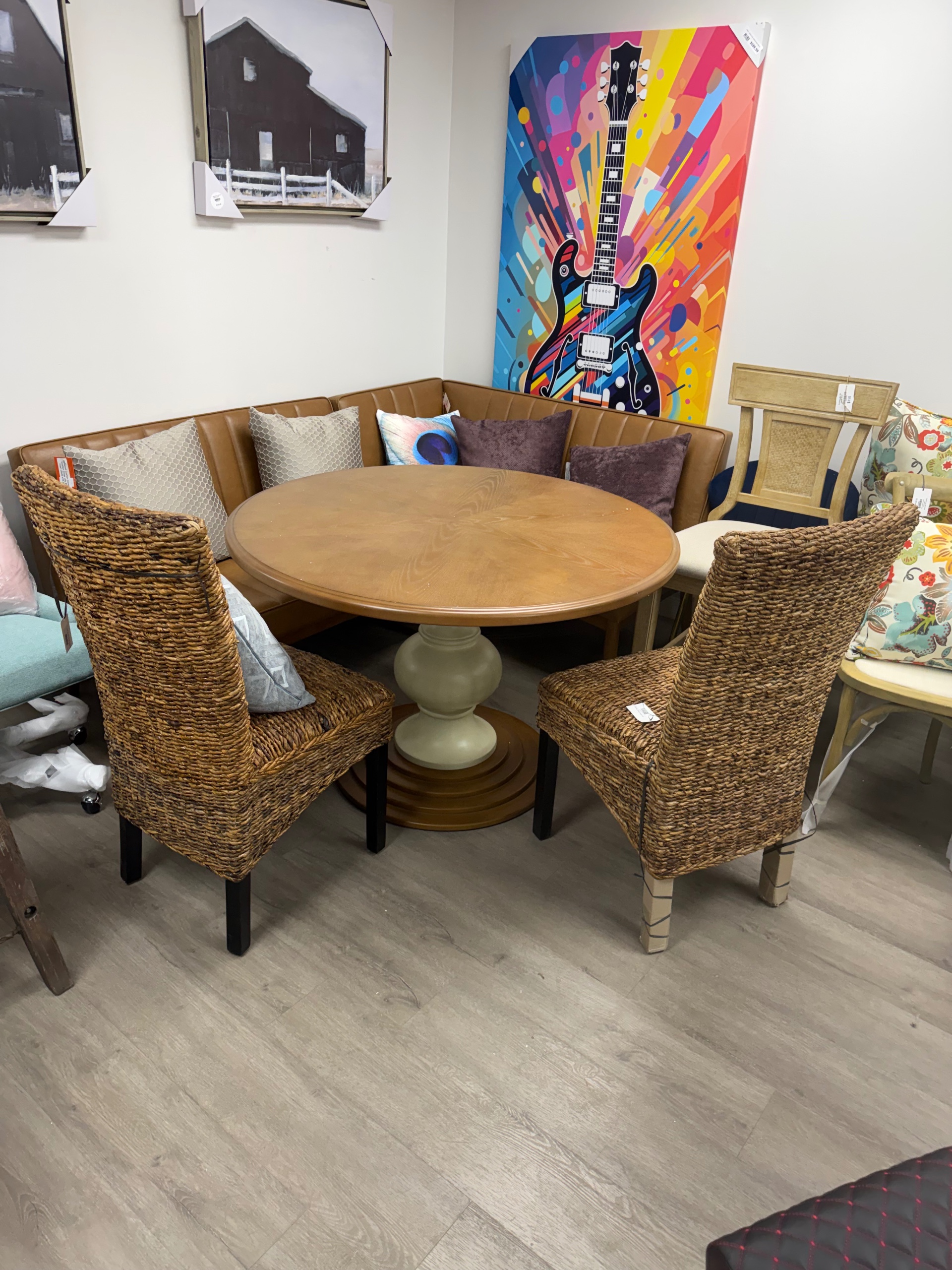 Lexi 46" Farmhouse Round Dining Table with Diamond Veneer Top ONLY