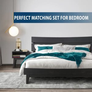 Black Acacia Aurora 2-Pcs King Bedroom Set – Solid Wood Platform Bed Frame & Matching Nightstand, Mid-Century Modern