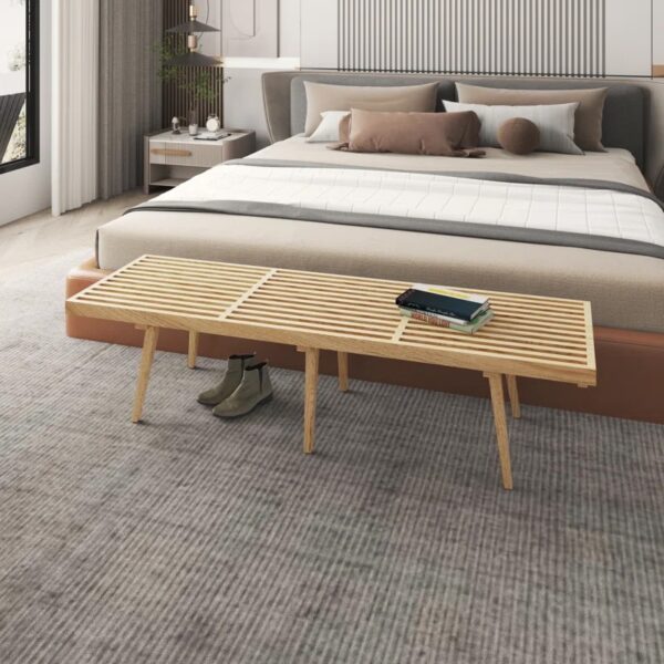 Keld 72" Rectangular Bench Wide Wooden Storage Bench with Slats Design Kitchen Platform Bench
