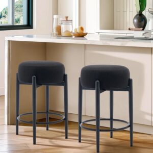 Carie 24'' Sherpa Upholstered Counter Stool (Set of 2) Black