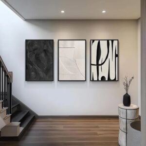 Black And White Abstract Wall Art For Living Room Large Framed Canvas Black Abstract Pictures Wall Decor