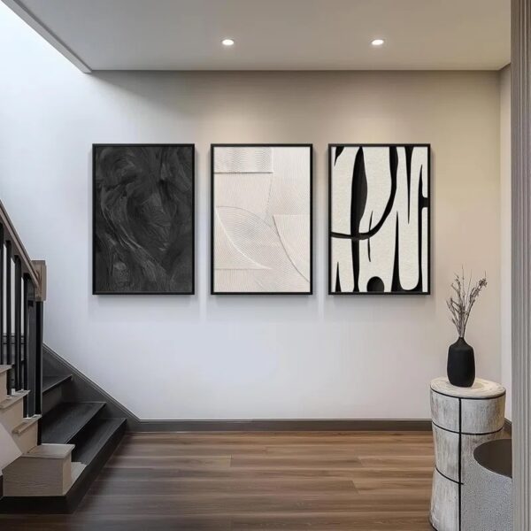 Black And White Abstract Wall Art For Living Room Large Framed Canvas Black Abstract Pictures Wall Decor