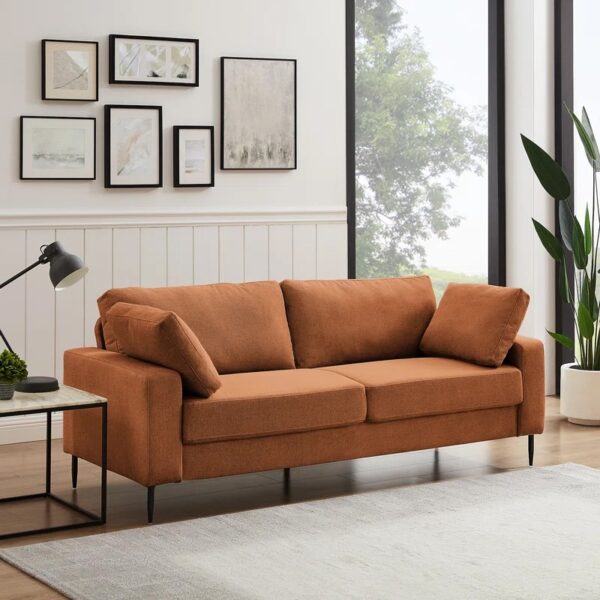 Jeses MINIMORE Modern Style Etta 84.3" Mid-Century Modern Design Sofa, Rust Linen Blend