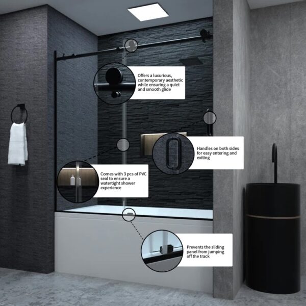 Matte Black 60'' - W x 60'' H Door Framed Shower Door - Image 4
