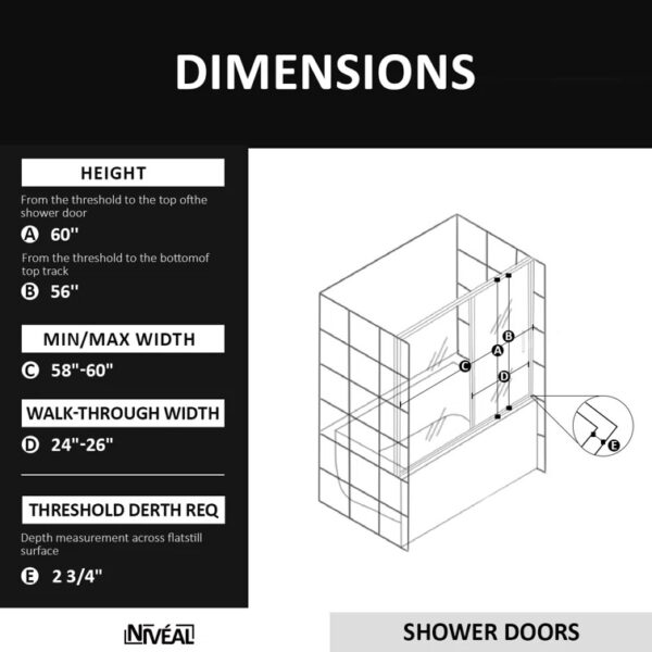 Matte Black 60'' - W x 60'' H Door Framed Shower Door - Image 2