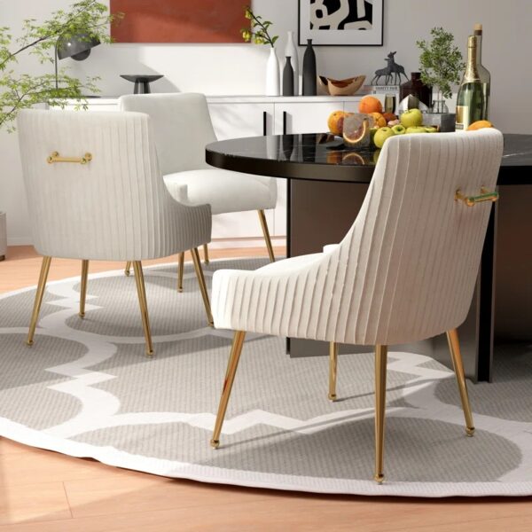 Tufted Velvet Metal Side Chair Dining Chair Set of 2 - Image 2