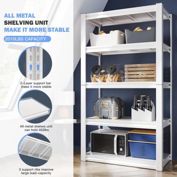 Makaylin Storage Shelves Garage Shelving Unit for Storage 5-Tiers Storage Shelf White - Image 3