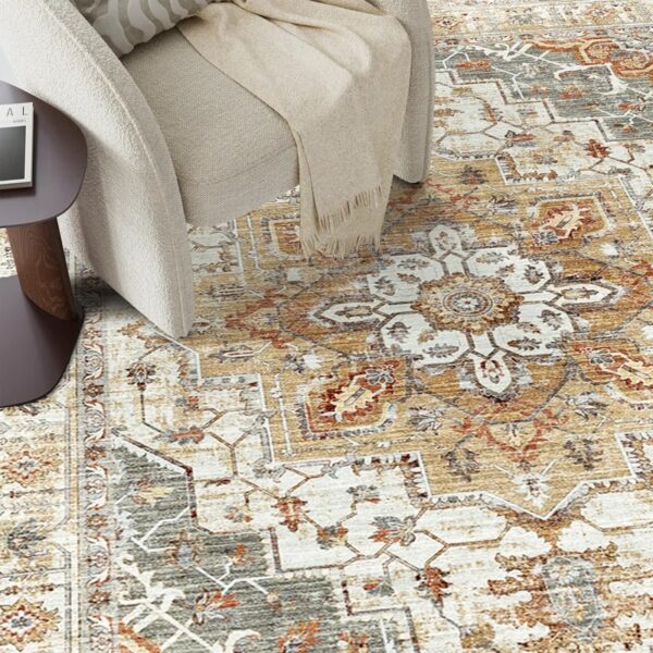 Washable Rug - Stain Resistant Non-Slip Area Rugs Turmeric/Grey 10'x14' - Image 4