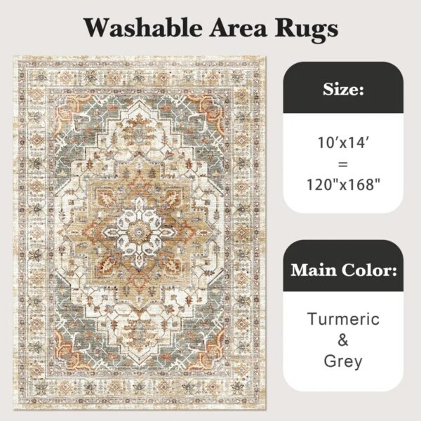 Washable Rug - Stain Resistant Non-Slip Area Rugs Turmeric/Grey 10'x14' - Image 2