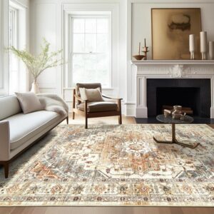 Washable Rug - Stain Resistant Non-Slip Area Rugs Turmeric/Grey 10'x14'