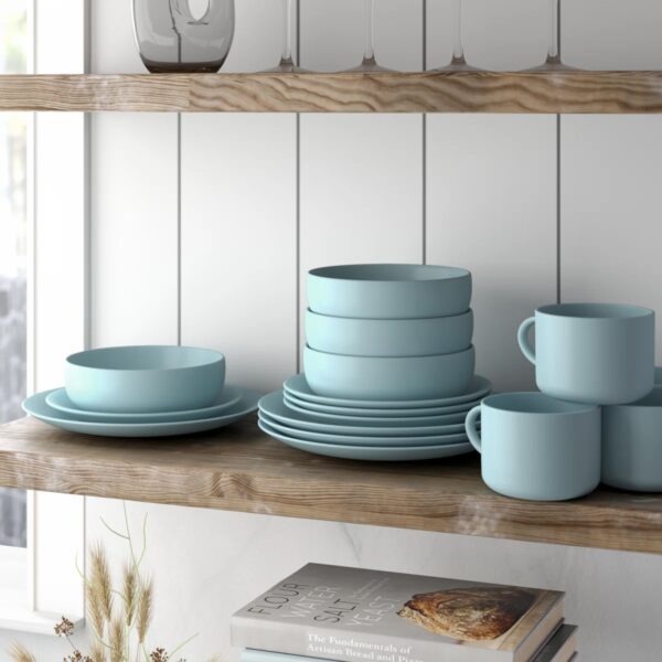 Wazee Matte 16 Piece Dinnerware Set, Service for 4 Mineral Blue - Image 3