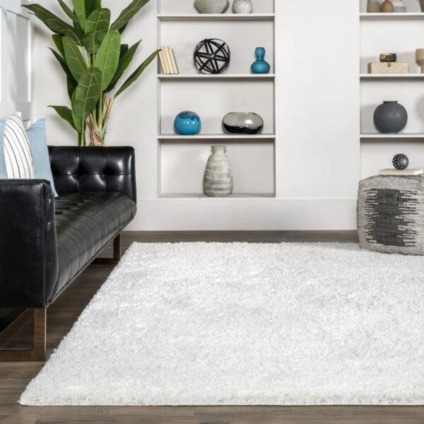 Exmouth Contemporary Performance Shag Off White Rug 8'x10'
