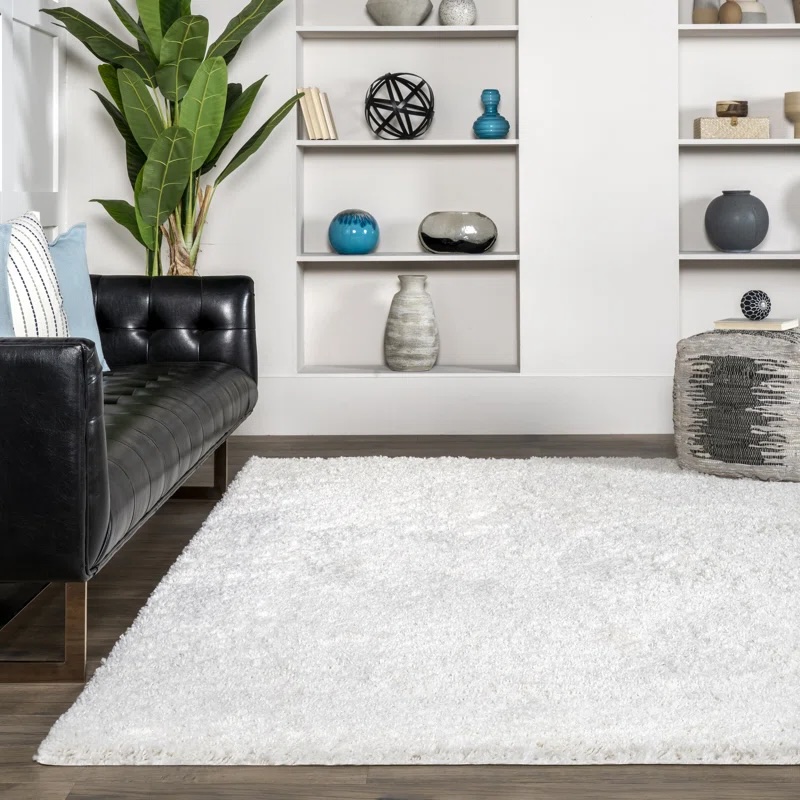 Exmouth Contemporary Performance Shag Off White Rug 8'x10'