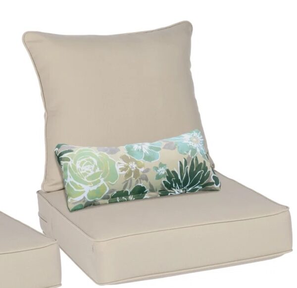 One set of Indoor/Outdoor Beige Cusion Set - One Back, Two Seat & Two Kidney Pillow