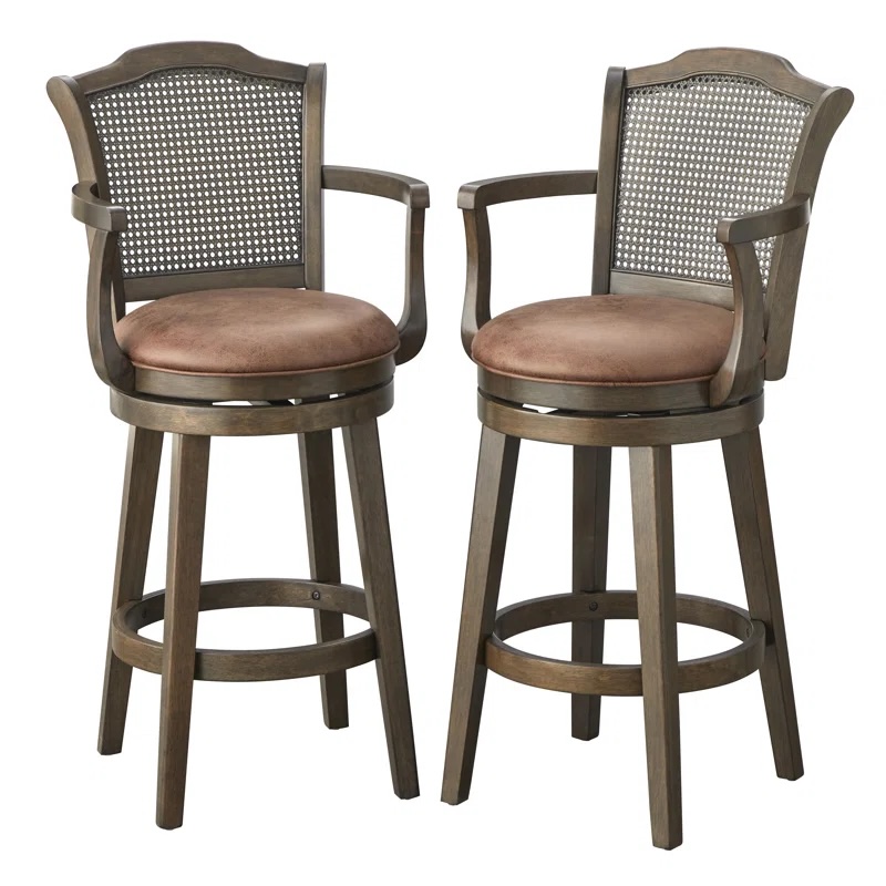 30" Tillman Solid Wood and Cane Swivel Barstool (set of 2) - Image 2