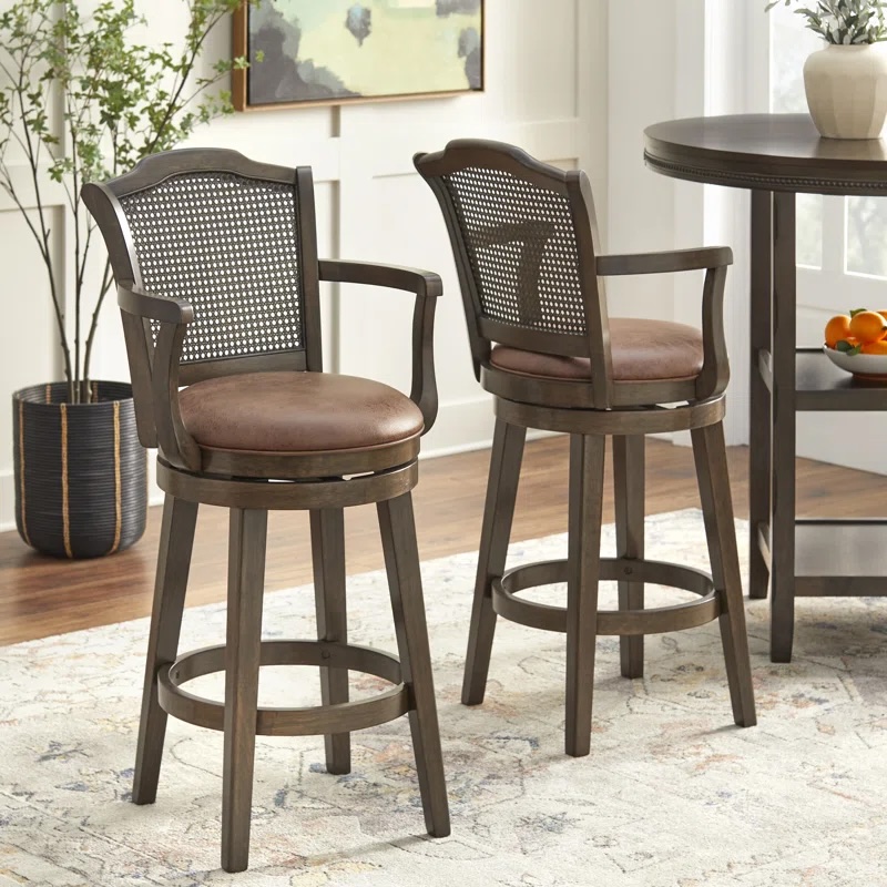 30" Tillman Solid Wood and Cane Swivel Barstool (set of 2) - Image 7
