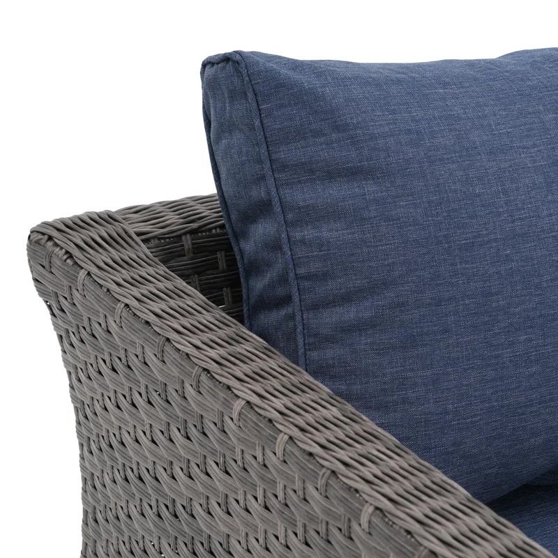 Rattan Sofa Seating Group With Blu Cushions - 3 Pieces w/Cushions & Table w/glass - Image 3