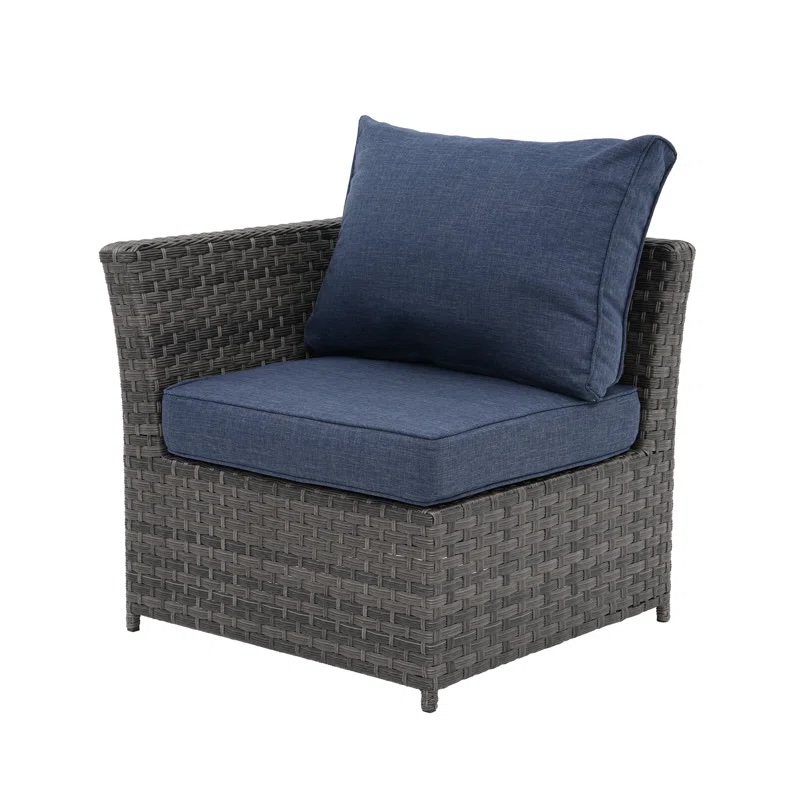 Rattan Sofa Seating Group With Blu Cushions - 3 Pieces w/Cushions & Table w/glass - Image 5