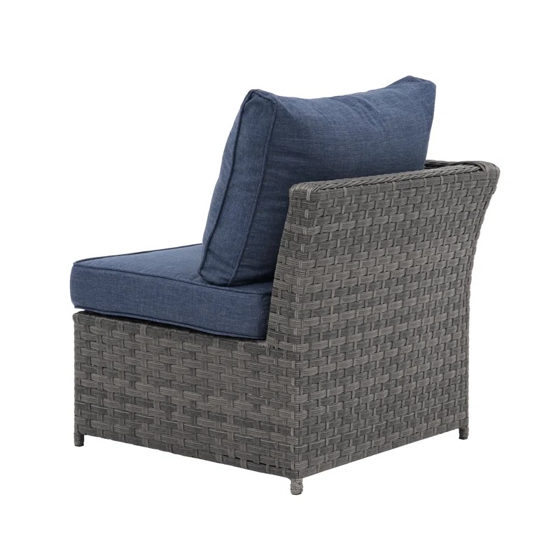 Rattan Sofa Seating Group With Blu Cushions - 3 Pieces w/Cushions & Table w/glass - Image 6