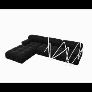 Black Velvet Sectional Oversized Chaise & Ottoman - AS IS