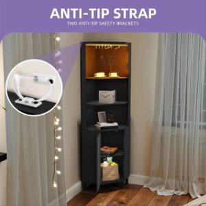 Wood Corner Bar Cabinet with with LED Light and Glass Holder