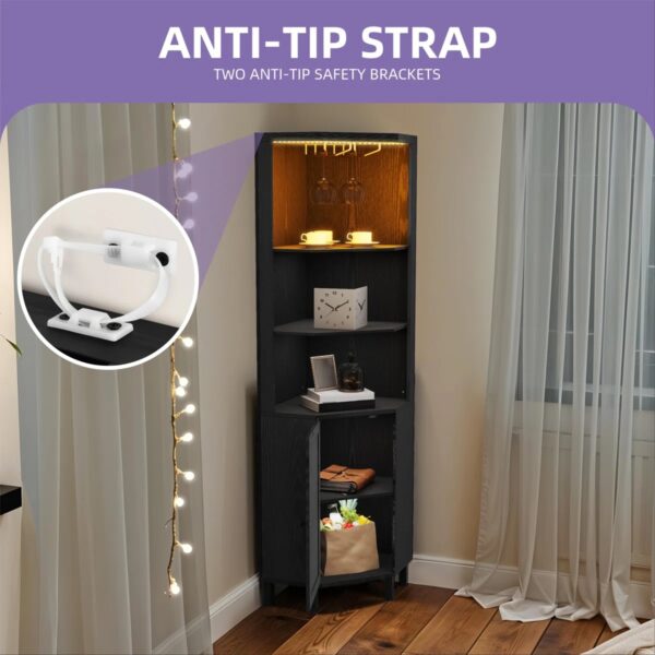 Wood Corner Bar Cabinet with with LED Light and Glass Holder