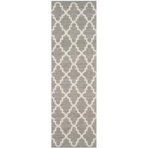 Lockbourne Geometric Flatweave Cotton Grey / Ivory Area Rug 2'3"x11'