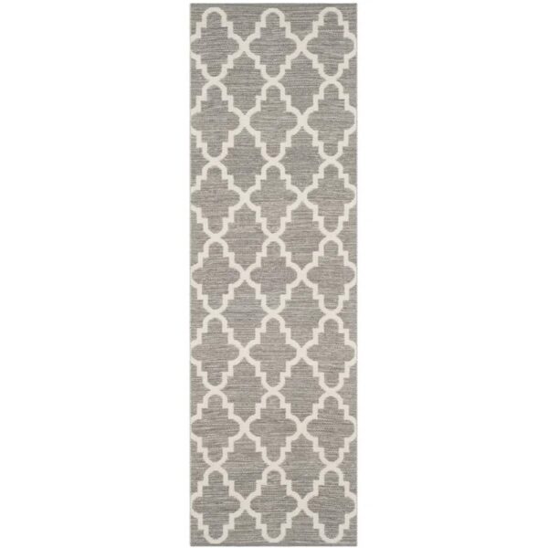 Lockbourne Geometric Flatweave Cotton Grey / Ivory Area Rug 2'3"x11'