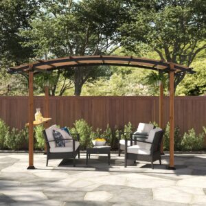 Outdoor Pergola 8.5 x 13 ft. Steel Arched Pergola with Tan Canopy