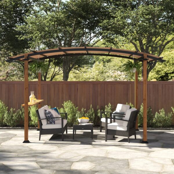 Outdoor Pergola 8.5 x 13 ft. Steel Arched Pergola with Tan Canopy
