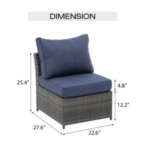 Rattan Sofa Seating Group With Blu Cushions - 3 Pieces w/Cushions & Table w/glass