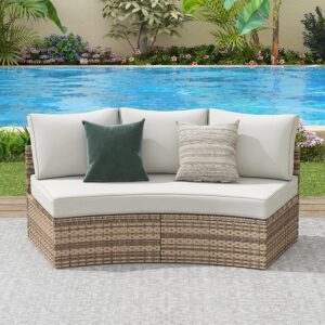 Beige Patio Patio Conversation Set, Half-Moon Round Section